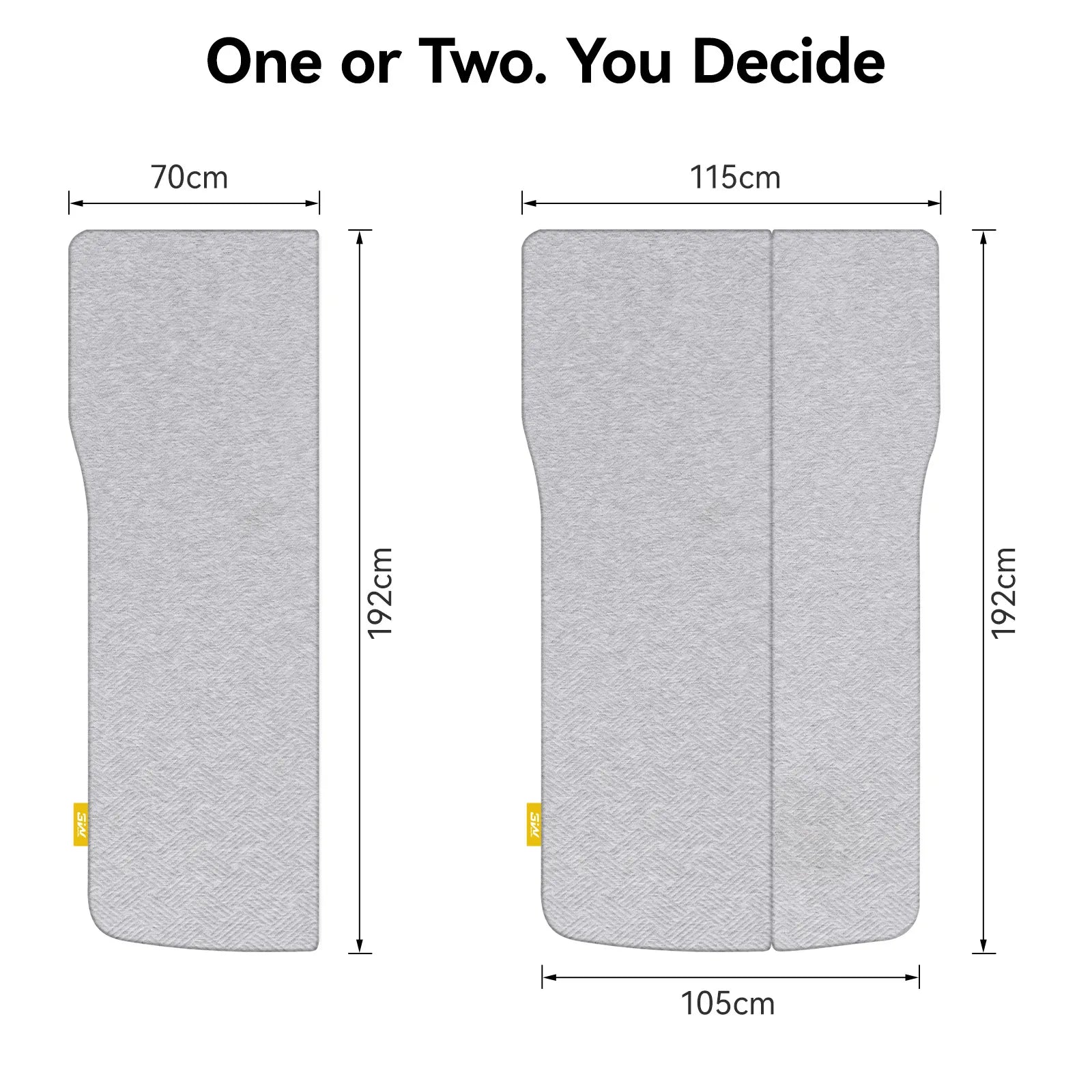 Diagram showing dimensions of the 3W foldable car mattress for Tesla Model Y, highlighting the detachable single size and full twin size options.