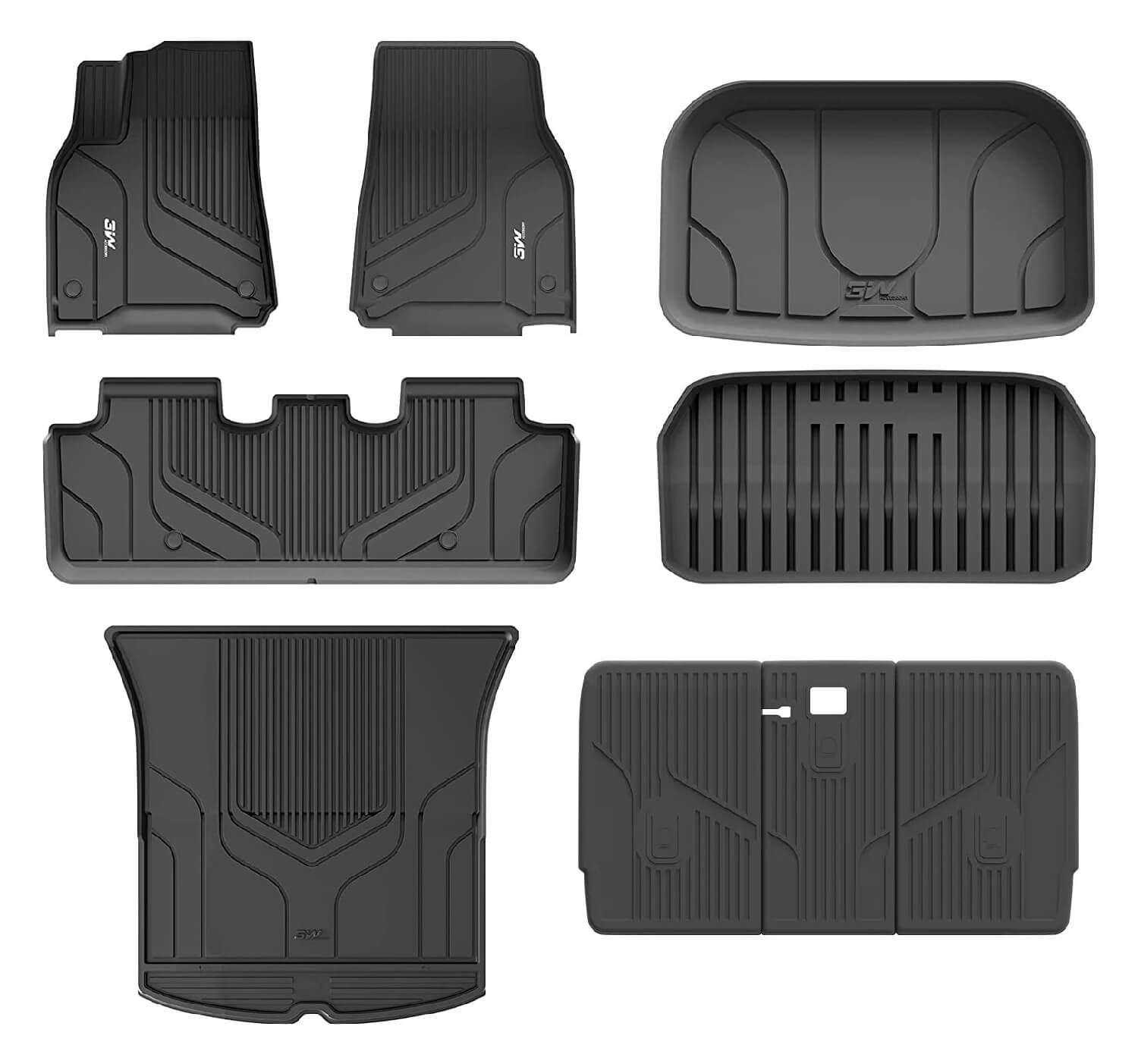 3W Tesla Model Y 2020-2024 Custom Floor Mats / Trunk Mats TPE Material & All-Weather Protection 5-Seater Vehicles & Parts 3Wliners 2020-2024 Model Y 2020-2024 Full Set - 9PCS