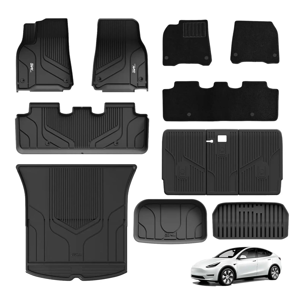 3W Tesla Model Y 2020-2024 Custom Floor Mats / Trunk Mats TPE Material & All-Weather Protection 5-Seater