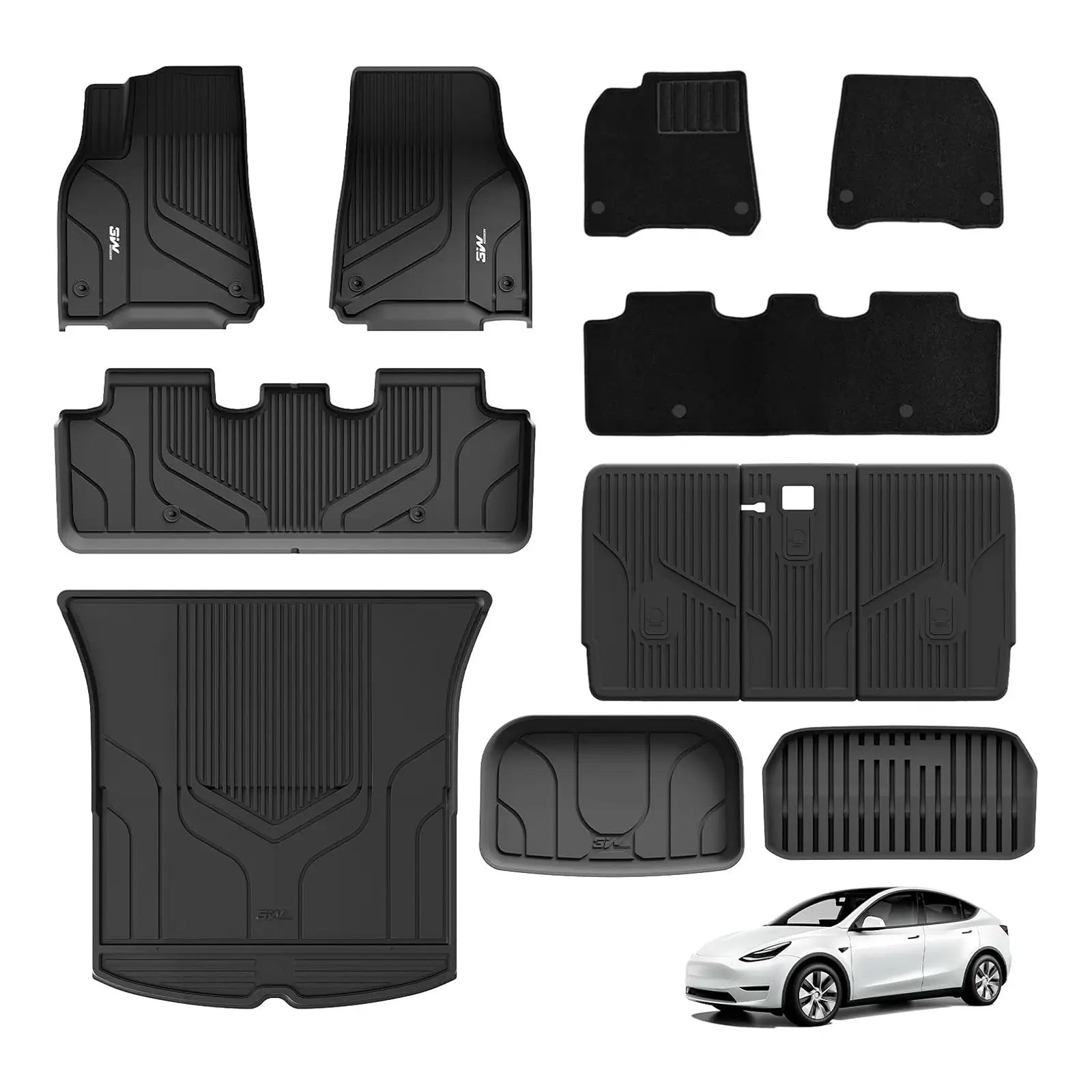 3W Tesla Model Y 2020-2024 Custom Floor Mats / Trunk Mats Thorex™ All-Weather Protection 5-Seater - 3Wliners