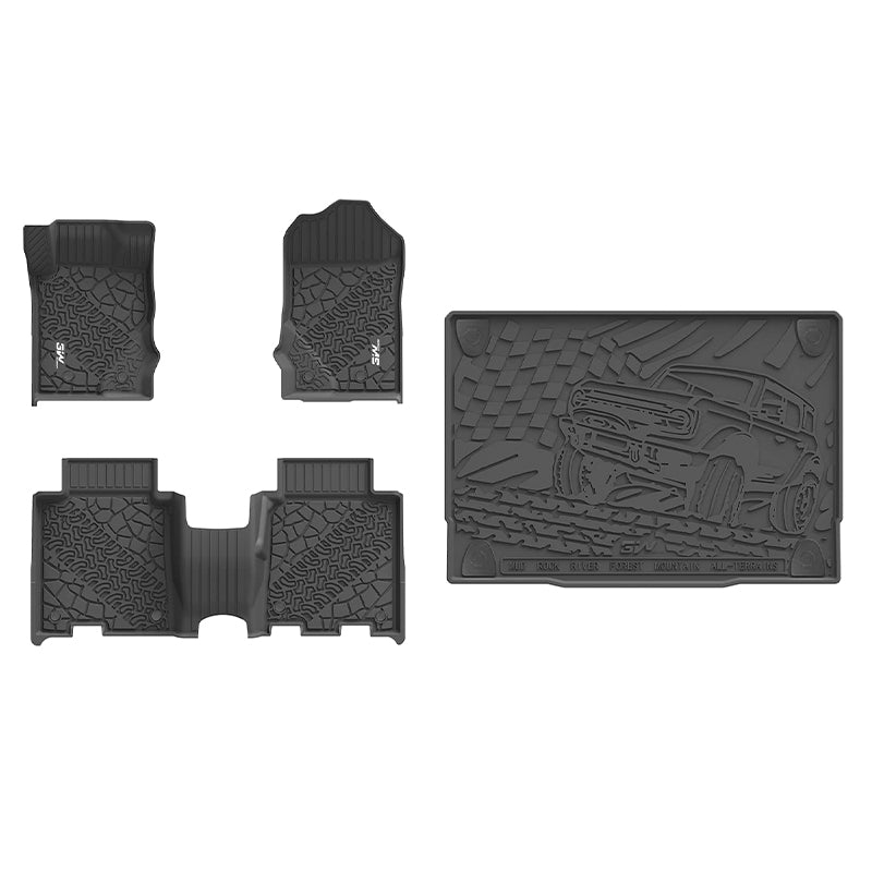 3W Ford Bronco 4-Door 2021-2023 Floor Mats / Trunk Mat TPE Material & All-Weather Protection Vehicles & Parts 3Wliners 2021-2023 Bronco 2021-2023 1st&2nd Row Mats+Trunk Mat