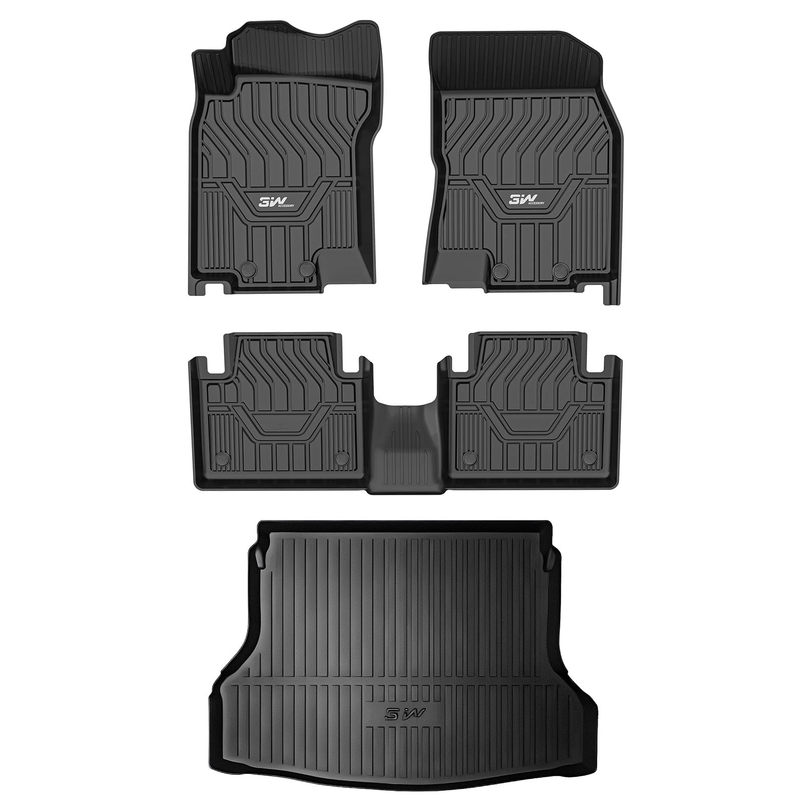 3W Nissan Rogue 2014-2020 Custom Floor Mats Cargo Liner TPE Material & All-Weather Protection Vehicles & Parts 3Wliners 2014-2020 Rogue 2014-2020 1st&2nd Row Mats+Rear Trunk Mat