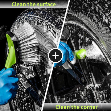 3W Car Wash Brush & Tire Rim Brush Set Kit Car Care Tire Rim Cleaner Bristles