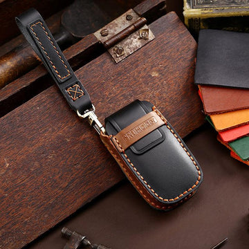 3W Key Fob Cover Case 4 Buttons for Dodge Ram Genuine Leather with Keychain 360° Protection