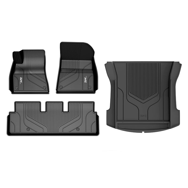 3W Tesla Model Y 2020-2023 Custom Floor Mats / Trunk Mats TPE Material & All-Weather Protection 5-Seater Vehicles & Parts 3Wliners 2020-2023 Model Y 2020-2023 1st&2nd Row Mats+Rear Trunk Mat