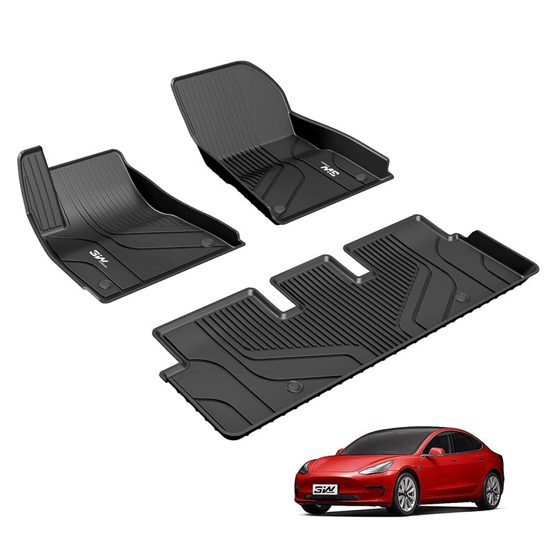 3W Tesla Model 3 2021-2023 Custom Floor Mats / Trunk Mats TPE Material & All-Weather Protection Vehicles & Parts 3Wliners 2021-2023 Model 3 2021-2023 1st&2nd Row Mats