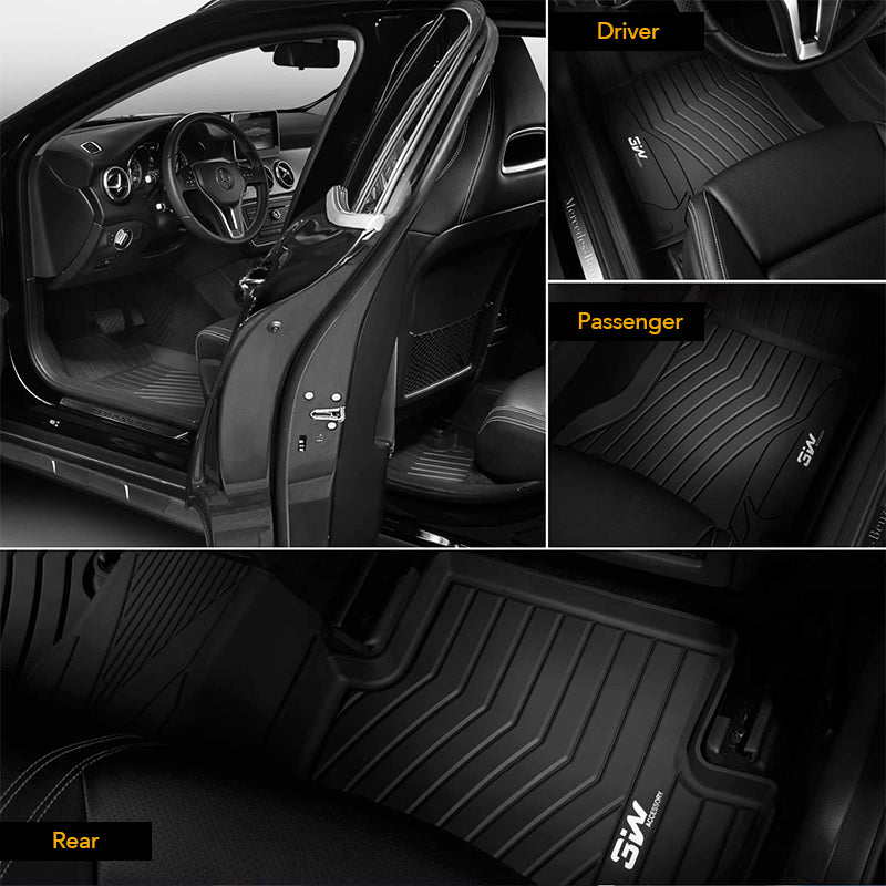 3W Floor Mats Compatible for Benz GLE 2020-2024,TPE All Weather Custom Fit  Floor Liner for Benz GLE,1st & 2nd Row Full Set Car Mats, Black