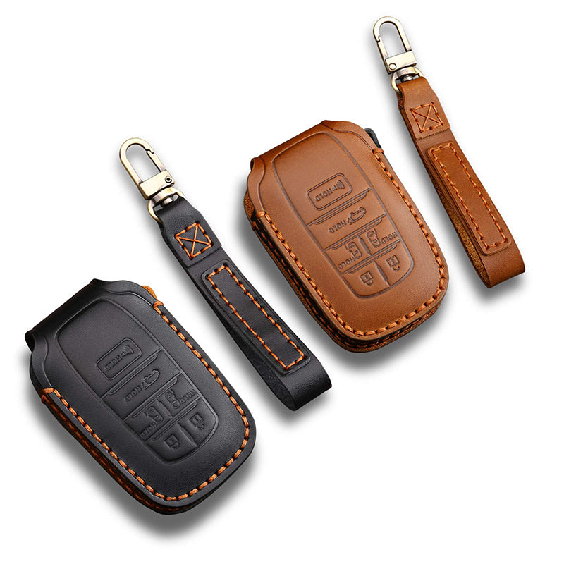 3W Toyota Sienna 4th Key Fob Cover Case 360 Degree Protection Genuine Leather with Keychain Vehicles & Parts 3Wliners Sienna KC 6 Buttons Brown & Black 