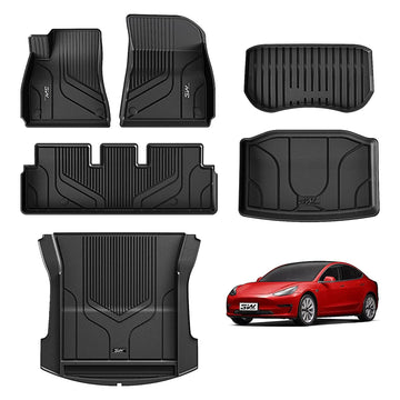 3W Tesla Model 3 2021-2023 Custom Floor Mats / Trunk Mats TPE Material & All-Weather Protection 2021-2023 / Model 3 2021-2023 / Full Set-6 Pcs & Front