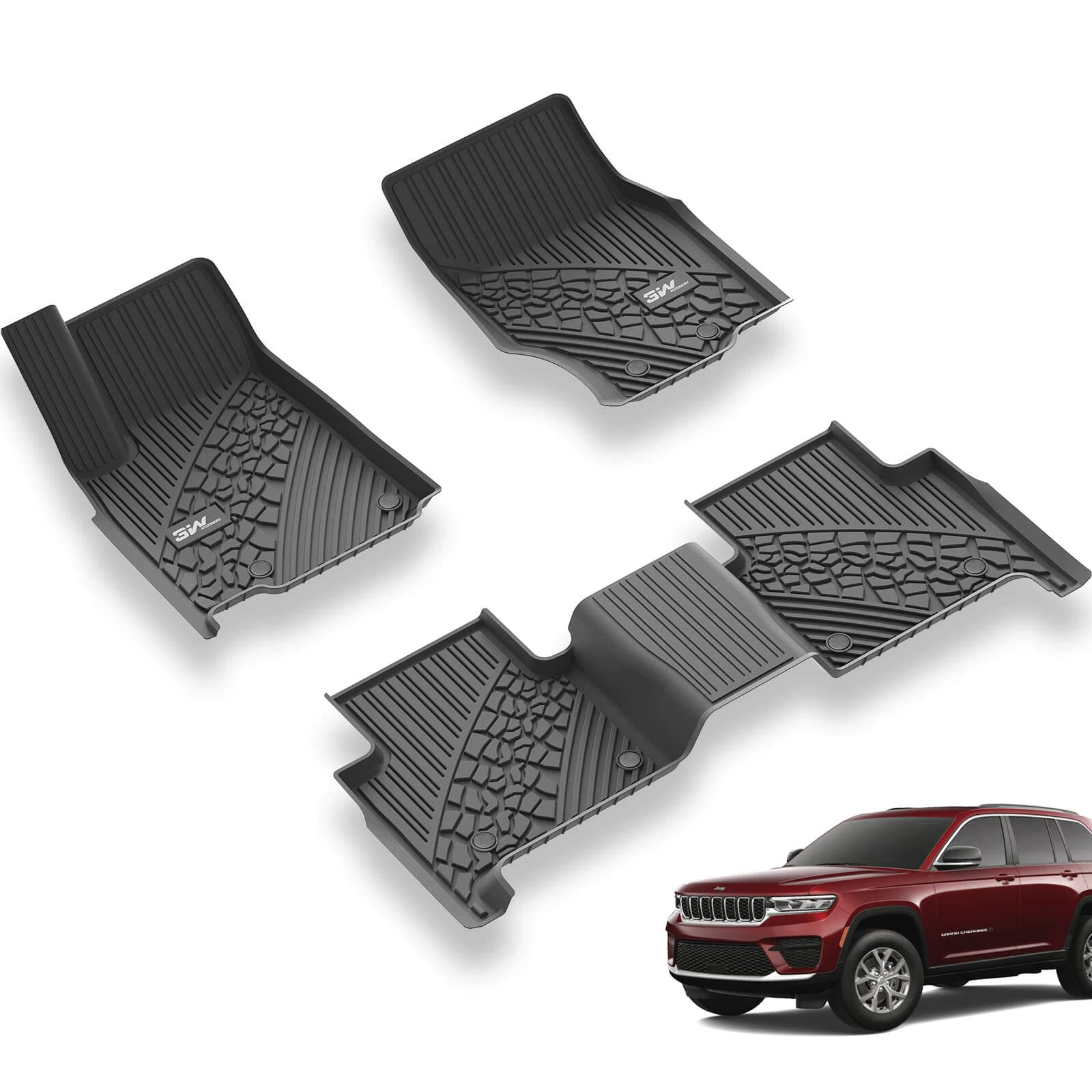 3W Jeep Grand Cherokee 2022-2023 (Non L or WK) Custom Floor Mats / Trunk Mat TPE Material & All-Weather Protection Vehicles & Parts 3Wliners 2022-2023 Grand Cherokee 2022-2023 1st&2nd Row Mats